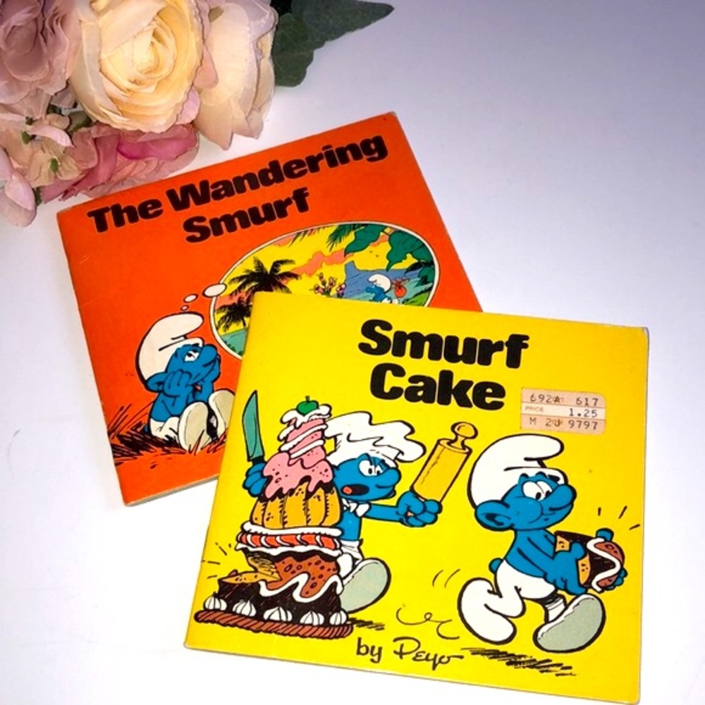 Smurf books 80s Vintage The Wandering Smurf Smurf Cake Book 1980s Vintage SMURFS